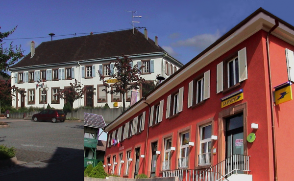 Mairie de Waldighoffen sous 2 formes, avant et après la dernière transformation de sa façade