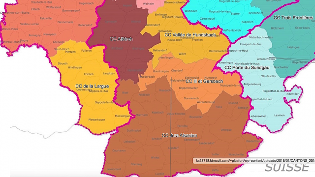 Cantons et Communautés de Communes dans le Sundgau en 2015