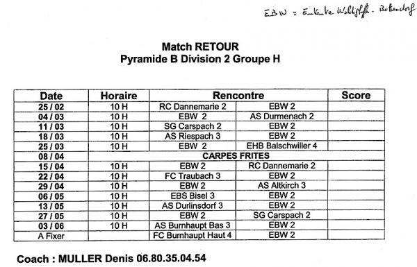 Matchs retour etente Waldighoffen-Bettendorf