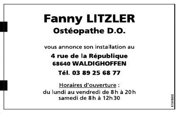 Annonce Cabinet d'Ostéopathie Fanny Litzler Waldighoffen dans l'Alsace