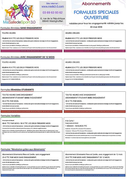 Abonnements spécial ouverture "Ma Salle de Sport 3.0"