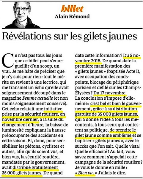 Billet Alain Rémond 28 janvier 2019 Gilets jaunes