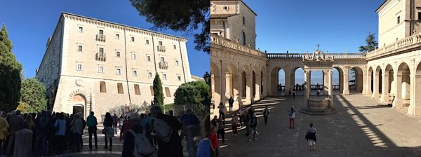 2 vues extérieures de l'abbaye actuelle de Monte-Cassino