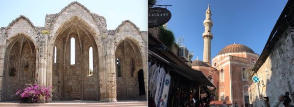 L'église Sainte-Marie du Bourg et la mosquée de Soliman à Rhodes
